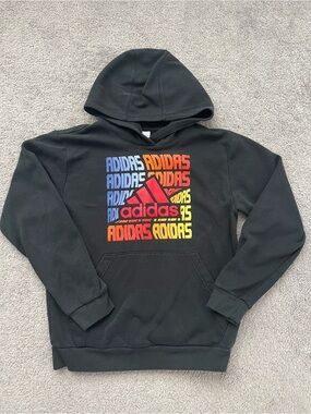 adidas Kids Black Hoodie with Multicolor Logo